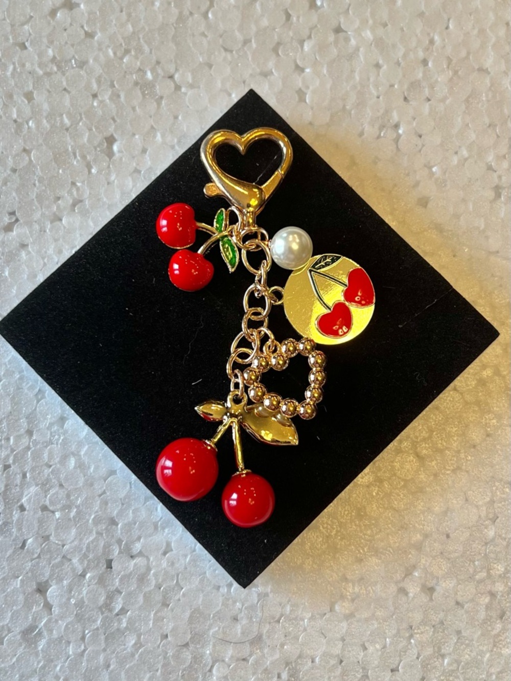 Cherry Heart Rhinestone Key Chain/Bag Charm